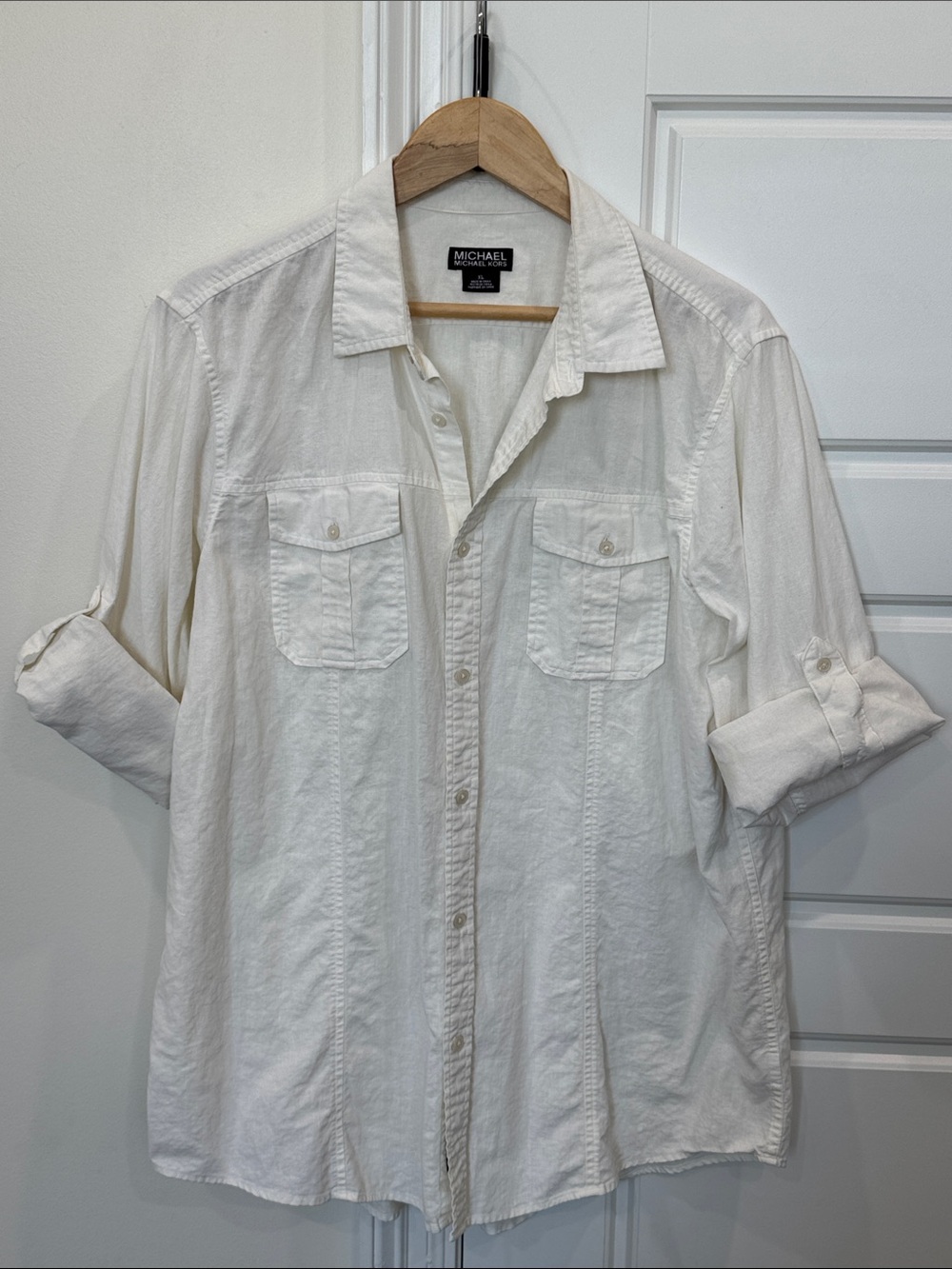 Michael Kors Men’s Ivory Linen & Cotton Long Sleeve Button-up Shirt Top, size XL